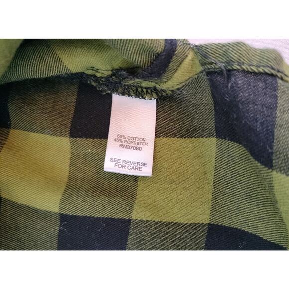 Est 1946 Juniors XS Plaid Button Up Top Green Black Long Roll Tab Sleeves XSmall - Picture 11 of 15